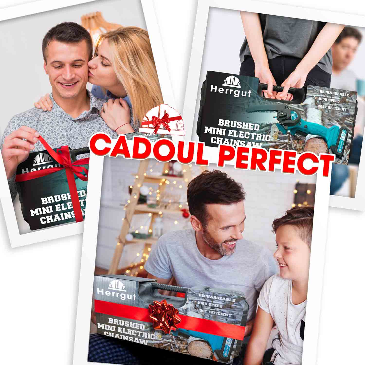 Mini fierastrau electric cu lant Herrgut, 6 inch, 2 x baterie 2000 mAh, motor cu perii, putere 550W, pe acumulator, albastru/negru, (mini drujba)