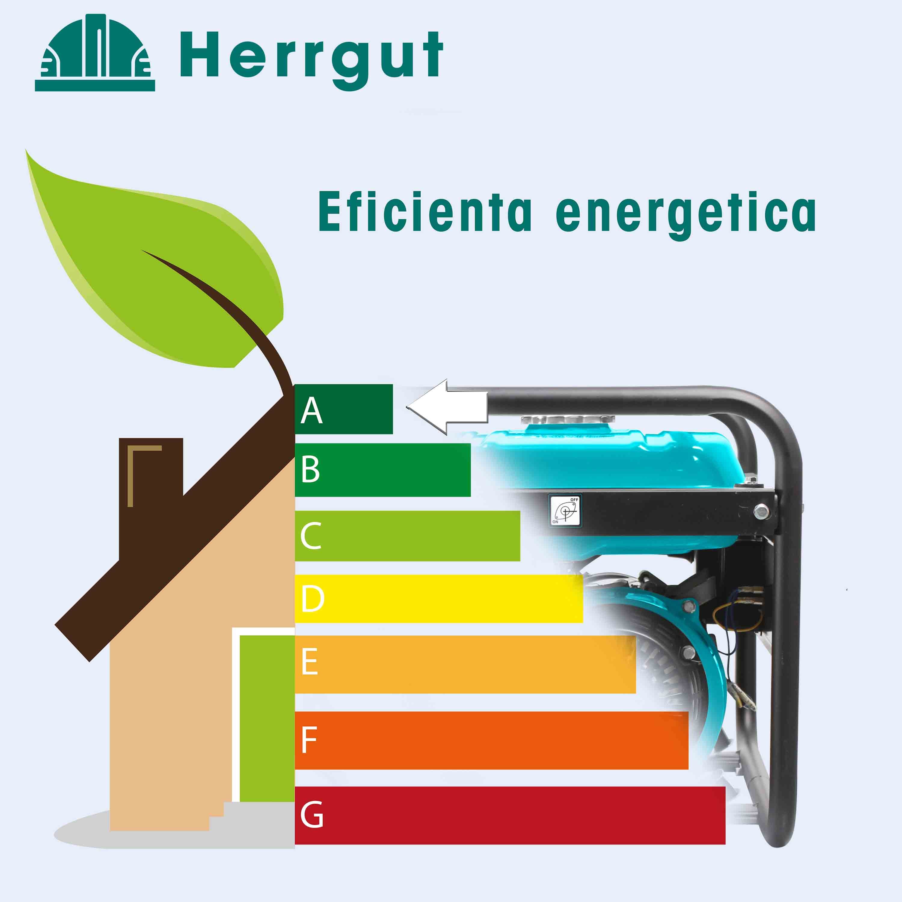 Generator curent electric profesional Herrgut pe benzina, GPL, gaz natural, putere maxima 3500 W (nominala 3.2kW), AVR, stabilizator de tensiune, motor 7 CP, bobinaj 100% cupru