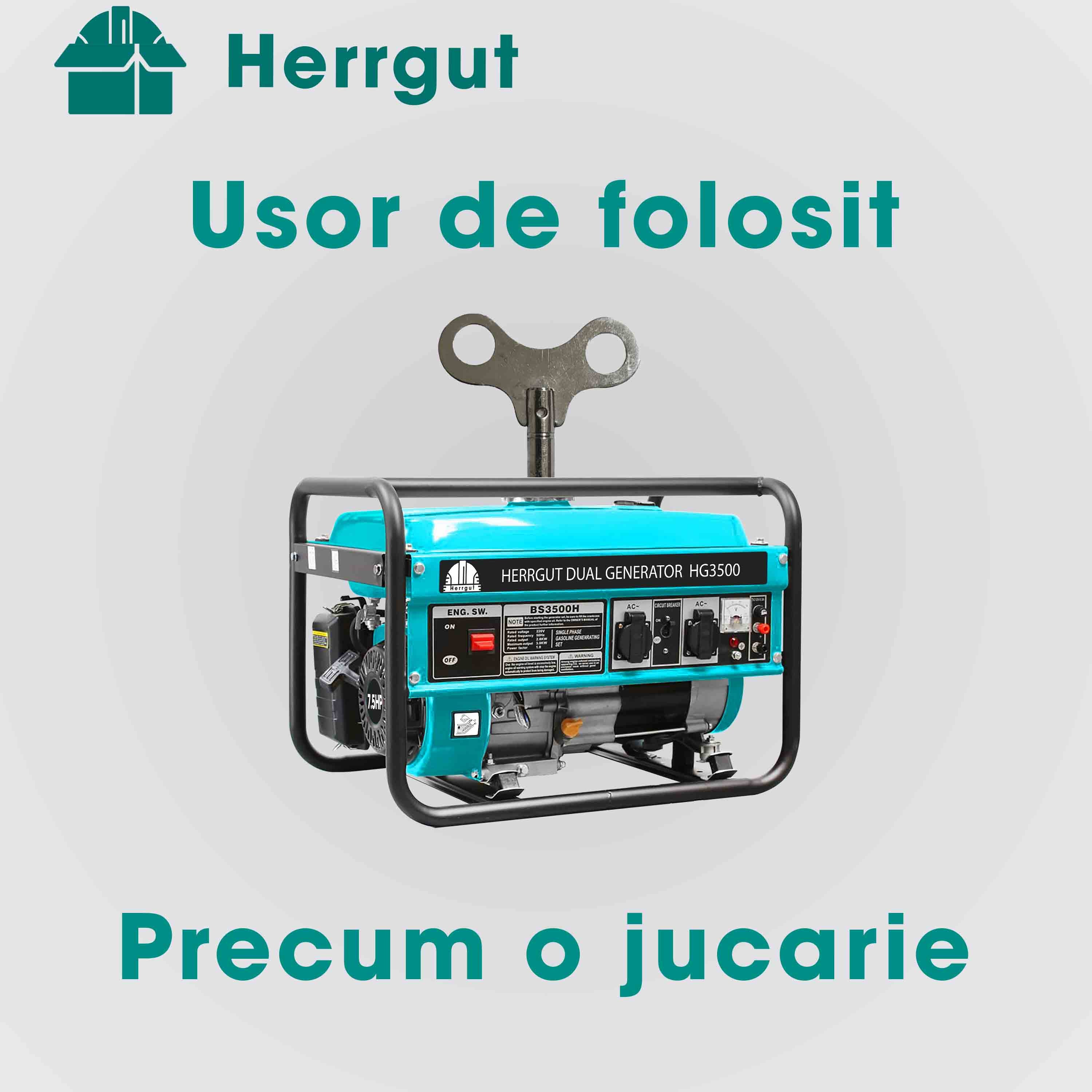 Generator curent electric profesional Herrgut pe benzina, GPL, gaz natural, putere maxima 3500 W (nominala 3.2kW), AVR, stabilizator de tensiune, motor 7 CP, bobinaj 100% cupru