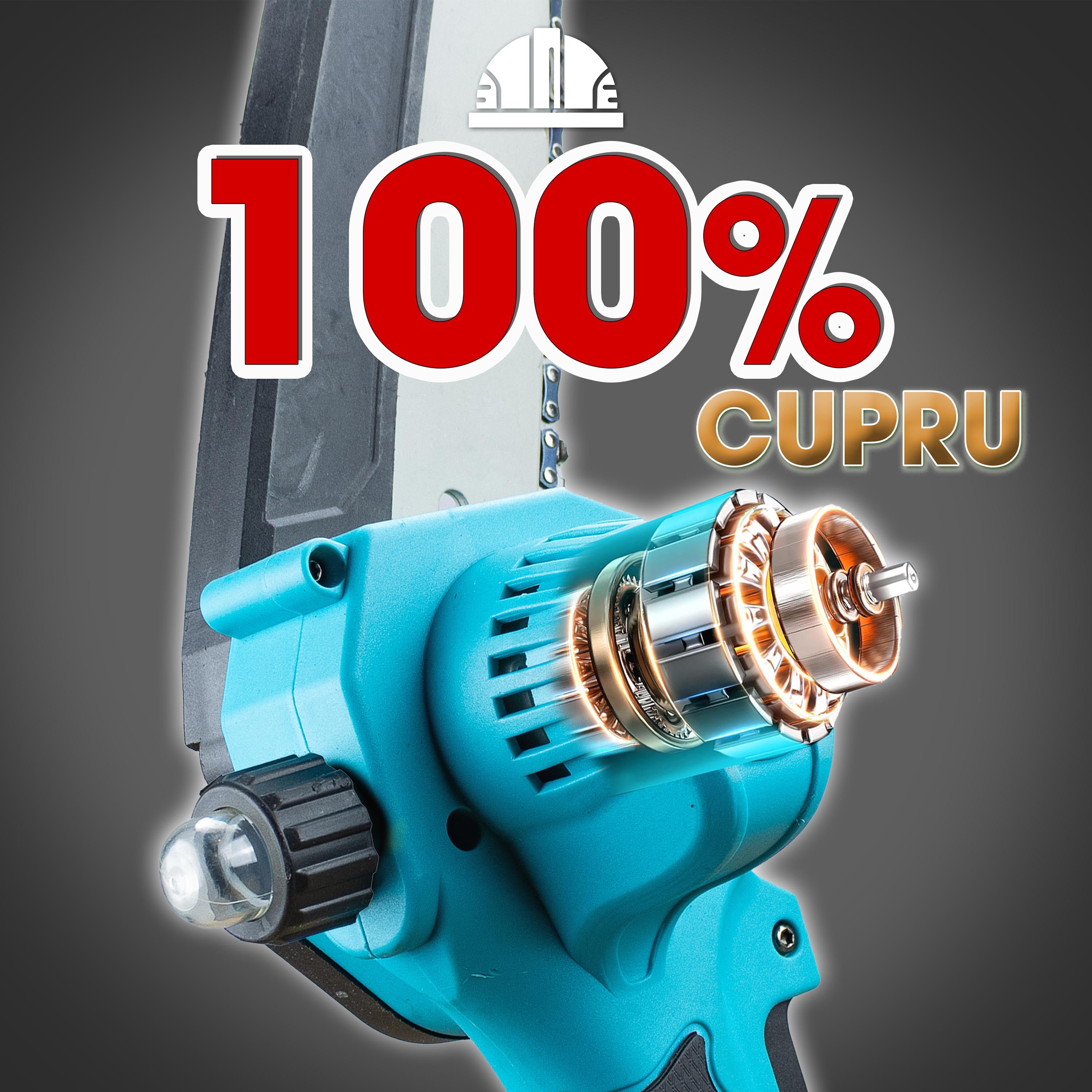 Mini fierastrau electric cu lant Herrgut, motor fara perii, 8 inch, 1 x baterie 4000 mAh, lant extra de 6 inch, baterie extra 2000 mAh fast charging, pe acumulator, cu sistem de lubrifiere, albastru/negru, (mini drujba)