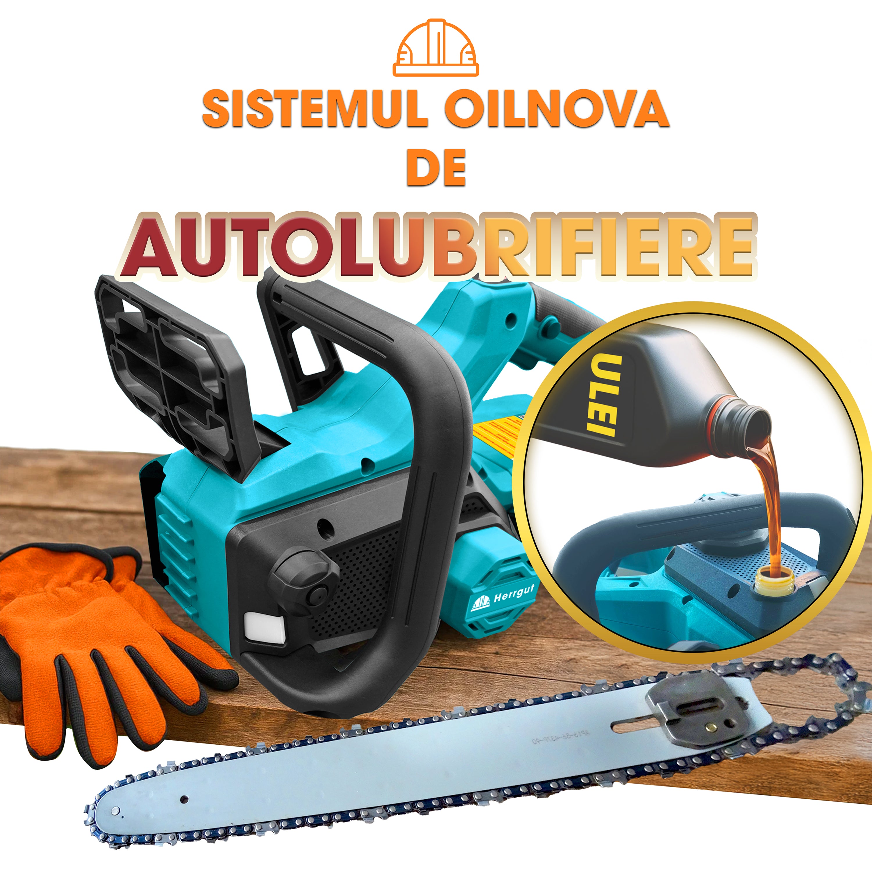 Fierastrau electric (Drujba) cu lant Herrgut, 2 x baterie 6000 mAh, 16 inch, motor fara perii, putere 1800W, fast charging, pe acumulator, cu sistem de lubrifiere, albastru/negru