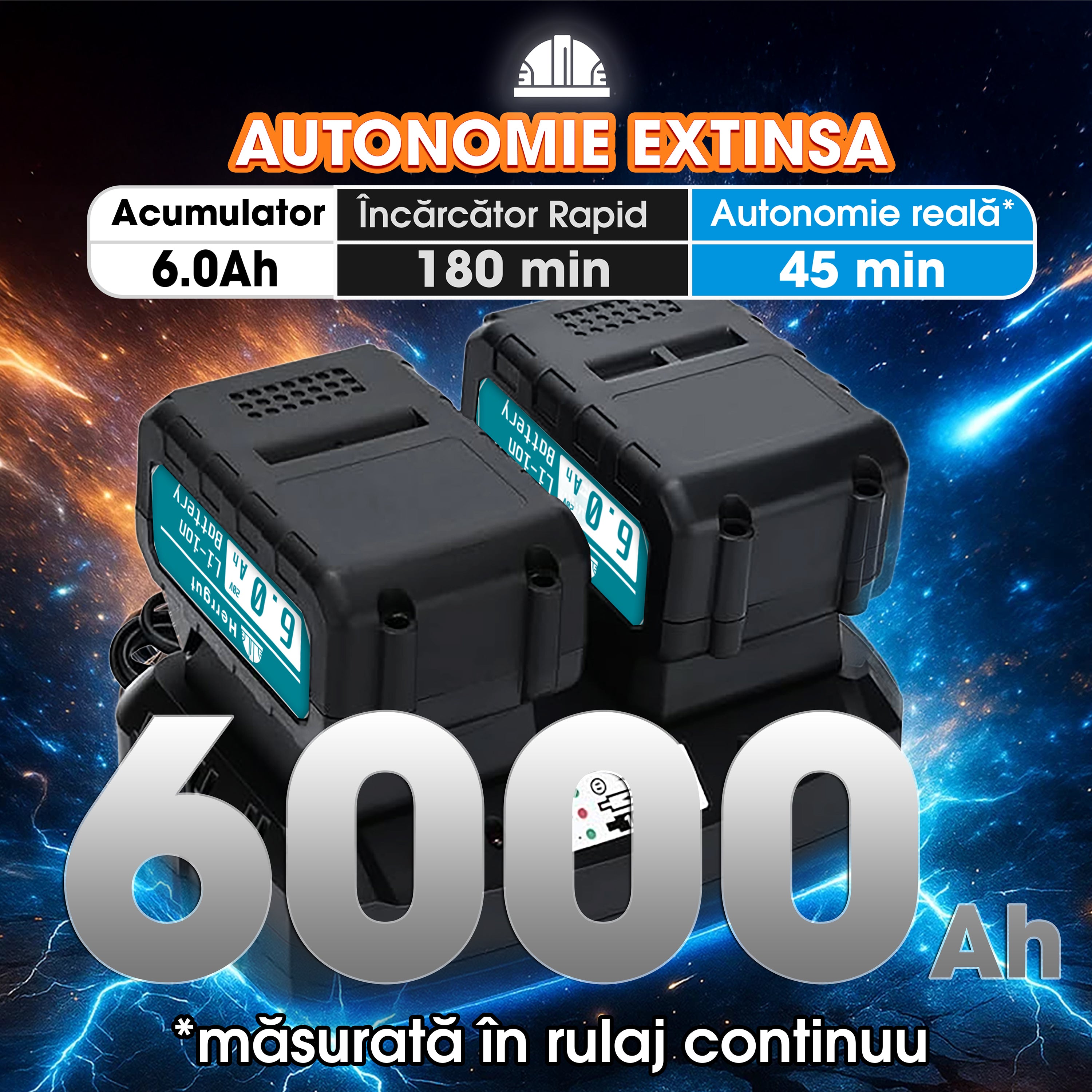 Fierastrau electric (Drujba) cu lant Herrgut, 2 x baterie 6000 mAh, 16 inch, motor fara perii, putere 1800W, fast charging, pe acumulator, cu sistem de lubrifiere, albastru/negru