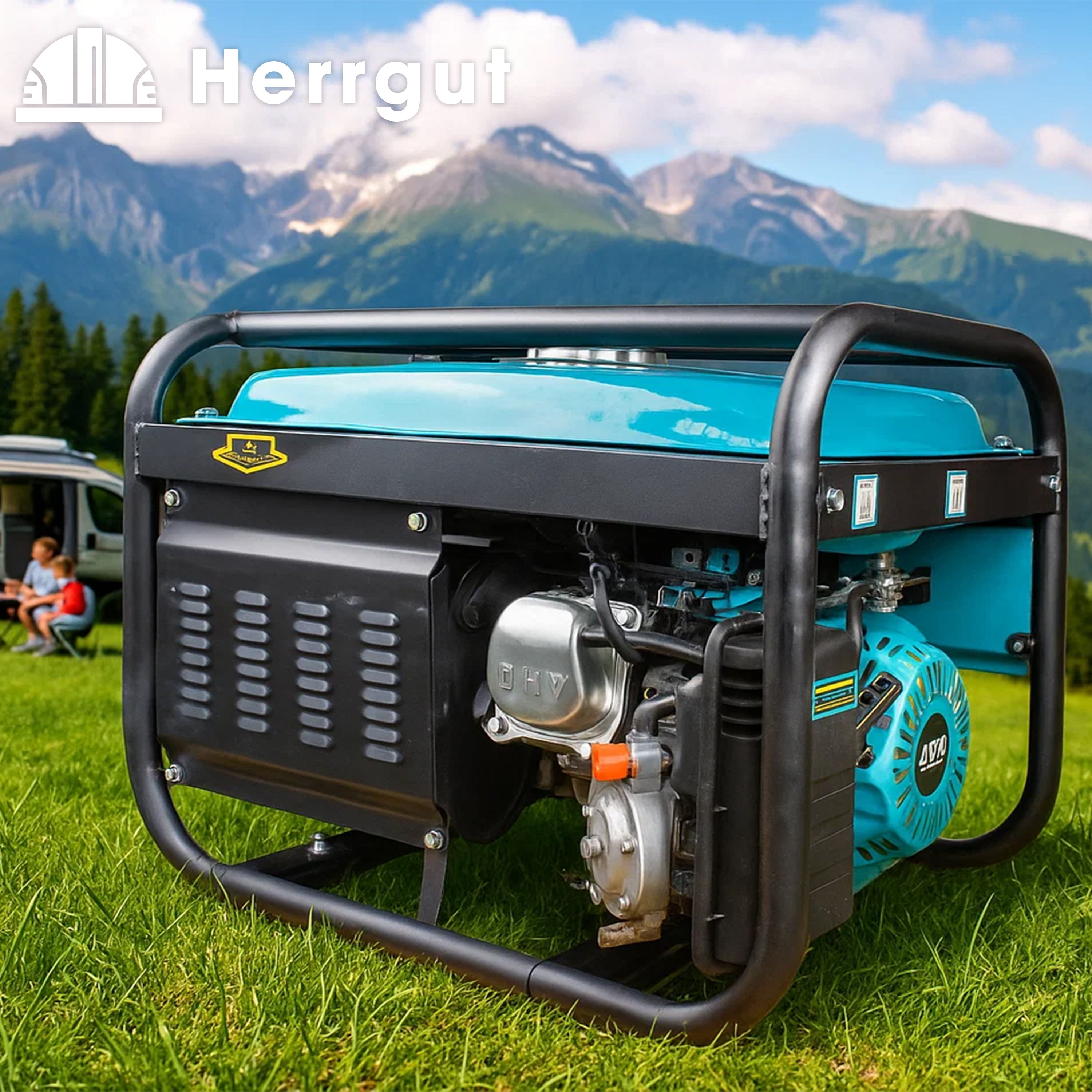 Generator curent electric profesional Herrgut pe benzina, GPL, gaz natural, putere maxima 3500 W (nominala 3.2kW), AVR, stabilizator de tensiune, motor 7 CP, bobinaj 100% cupru