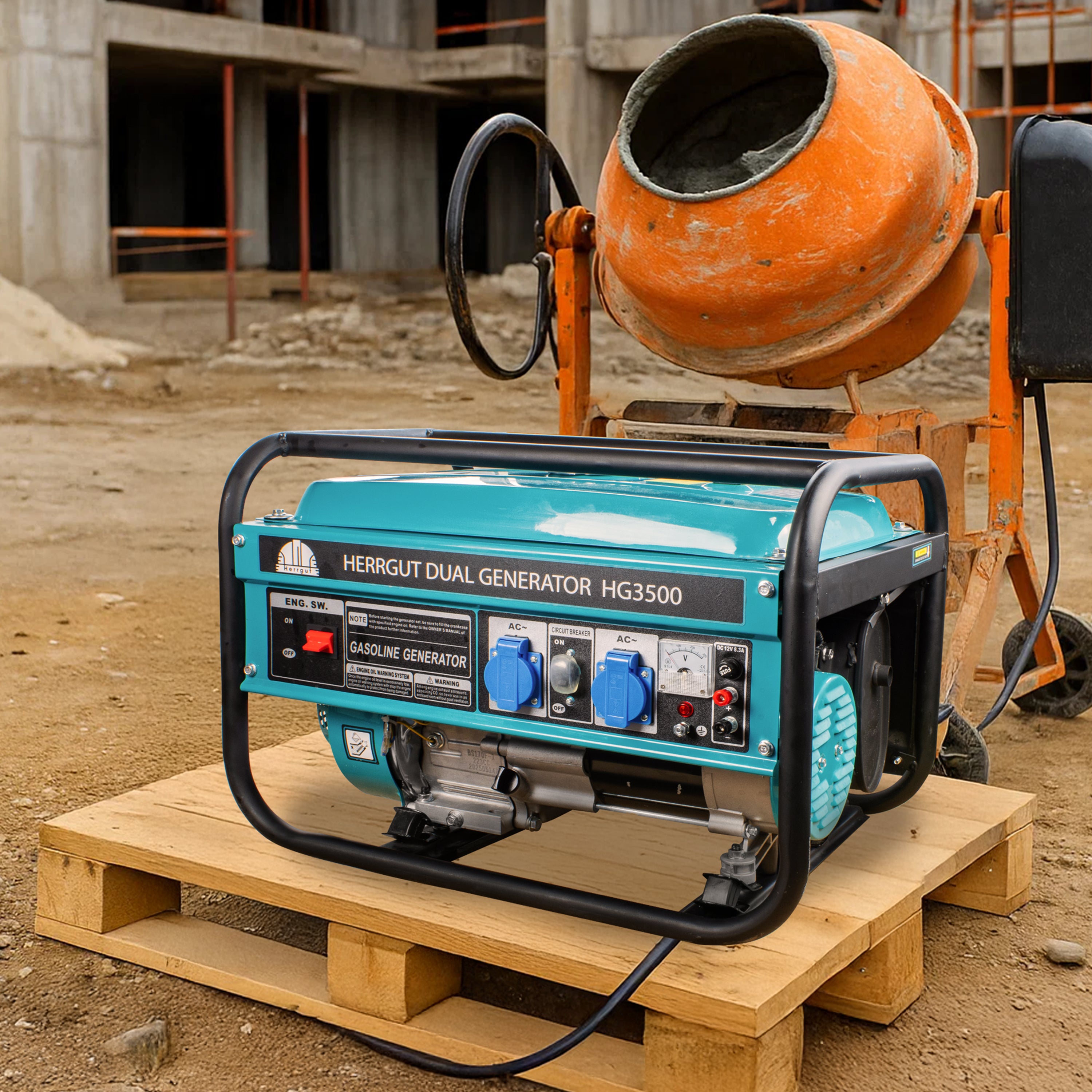 Generator curent electric profesional Herrgut pe benzina, GPL, gaz natural, putere maxima 3500 W (nominala 3.2kW), AVR, stabilizator de tensiune, motor 7 CP, bobinaj 100% cupru