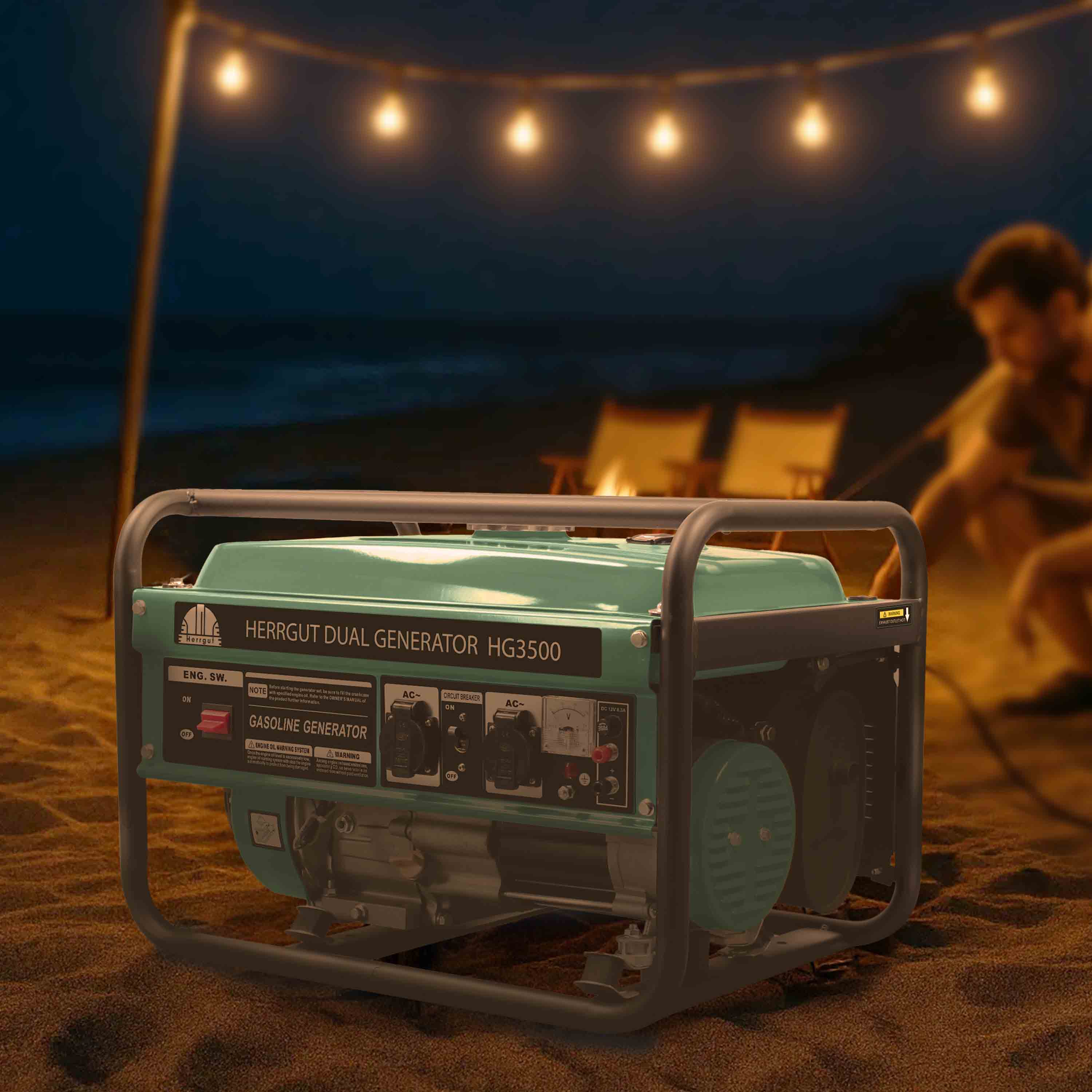 Generator curent electric profesional Herrgut pe benzina, GPL, gaz natural, putere maxima 3500 W (nominala 3.2kW), AVR, stabilizator de tensiune, motor 7 CP, bobinaj 100% cupru