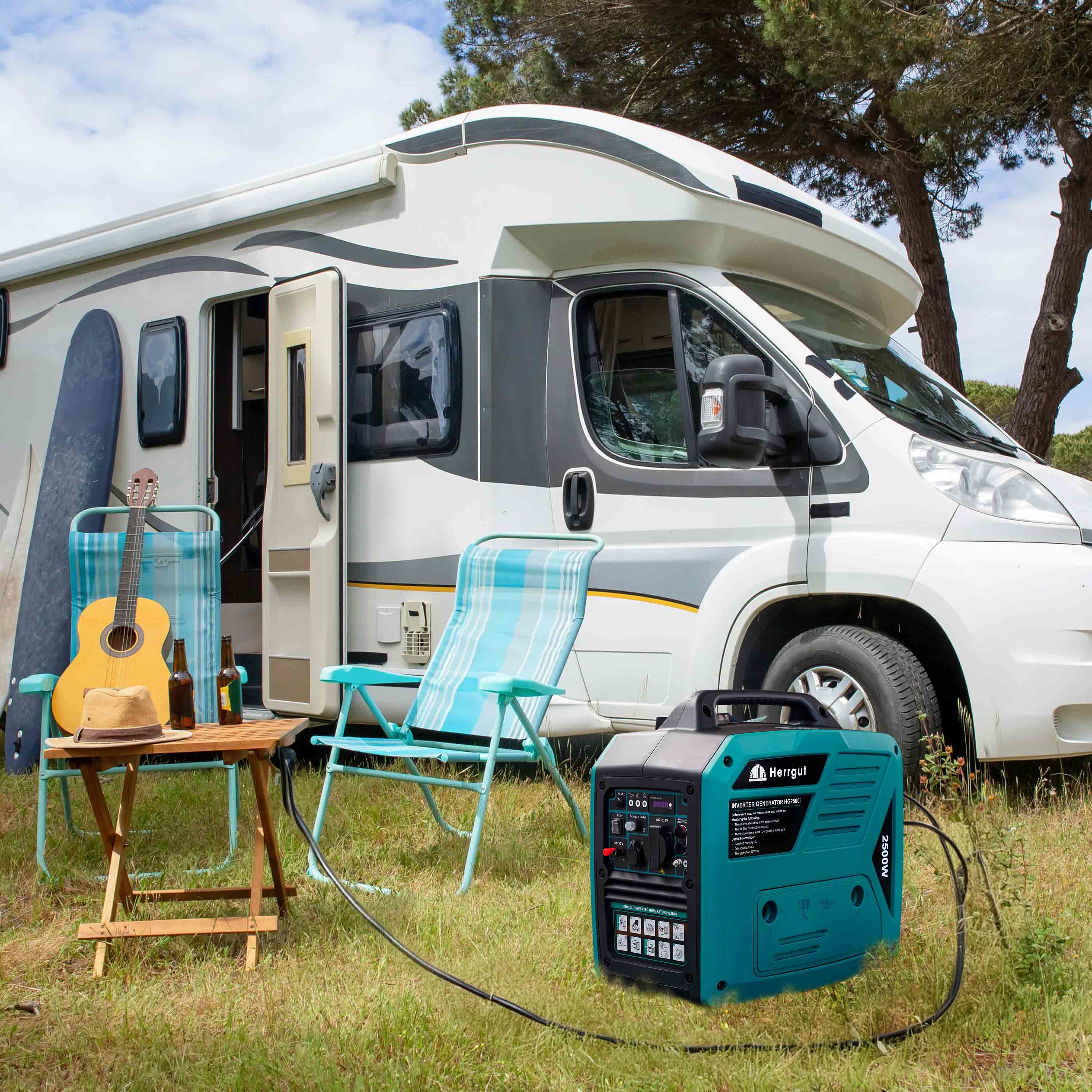 Generator curent electric cu invertor Herrgut HG2500i, 2500W, silentios, mod ECO, portabil, benzina, 6 l capacitate rezervor, cu stabilizator de tensiune, pornire manuala, bobinaj cupru