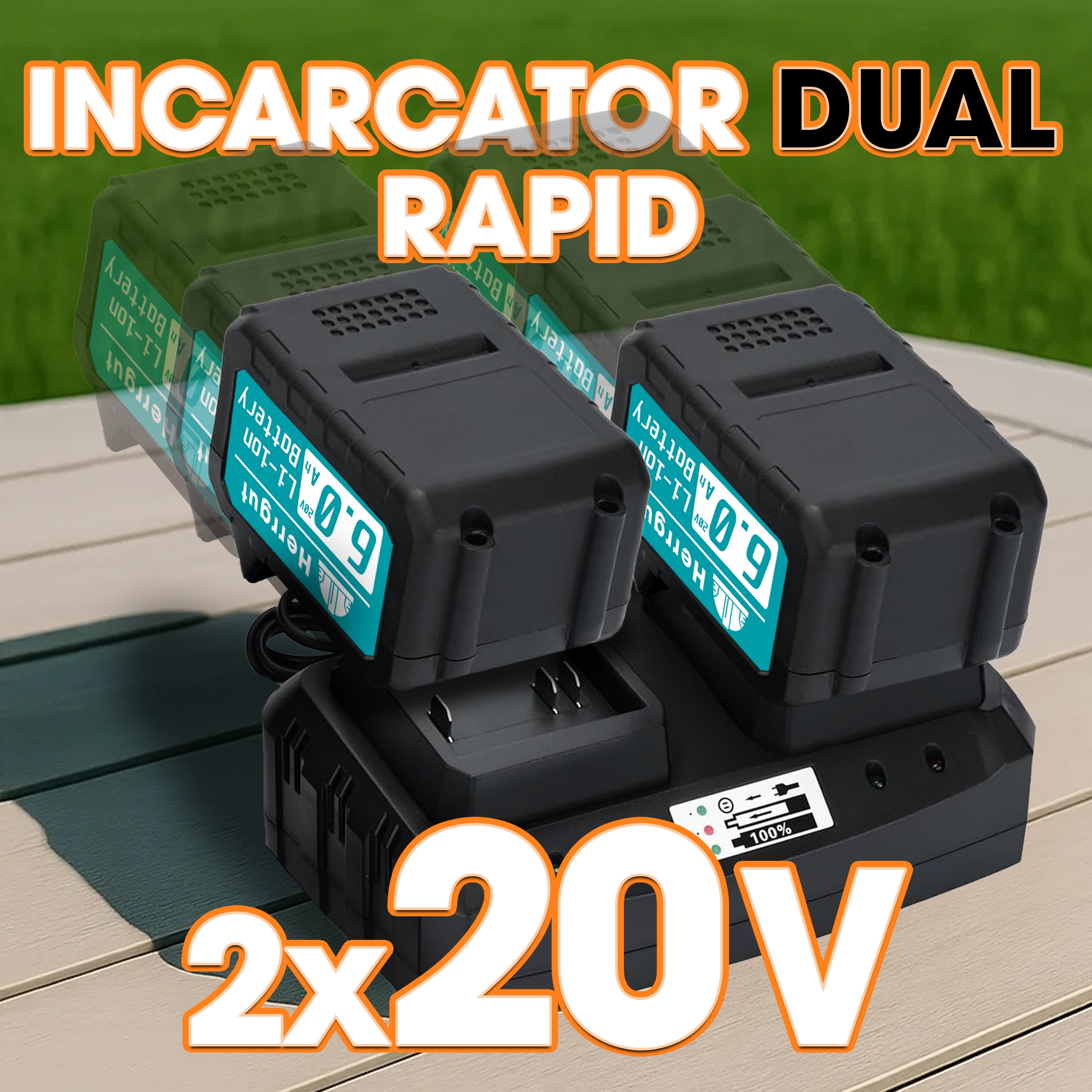 Fierastrau electric (Drujba) cu lant Herrgut, 2 x baterie 6000 mAh, 16 inch, motor fara perii, putere 1800W, fast charging, pe acumulator, cu sistem de lubrifiere, albastru/negru