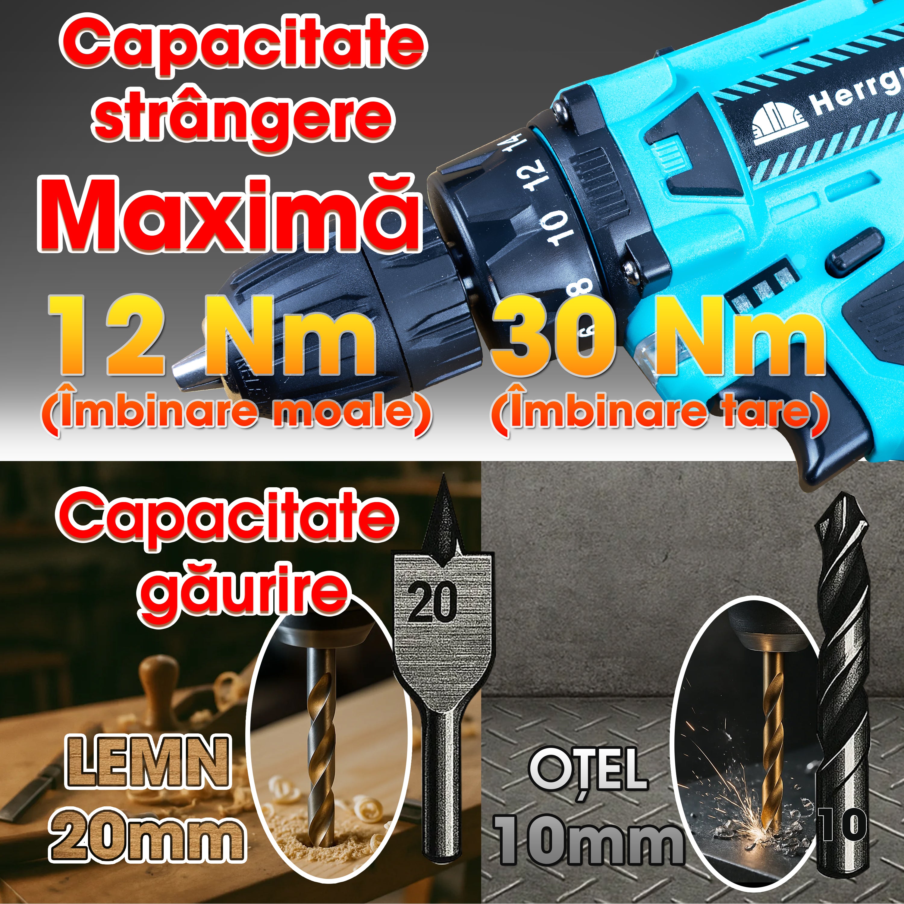 Masina de gaurit si insurubat (bormasina) Herrgut Universal cu acumulator 1.5Ah Li-Ion, 30Nm, 2 trepte 400/1400 RPM, mandrina rapida 0.8-10mm, 25 accesorii, cutie bmc